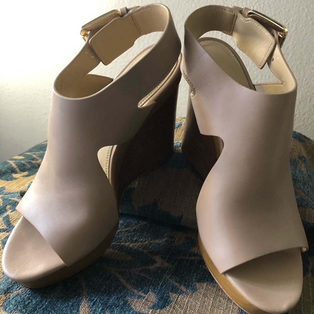 Michael KORS JOSEPHINE Wedge Peep Toe, Taupe, 8.5
